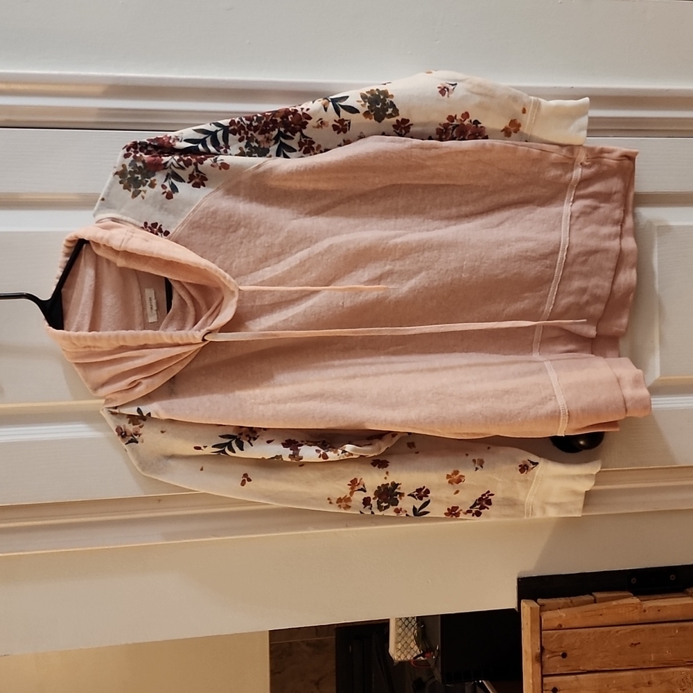 Pink Floral Cowl Neck Pullover Sweatshirt